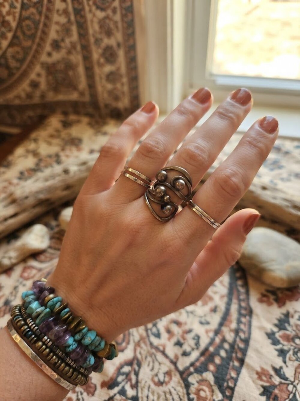 Vintage Artisan Brass Statement Ring - Size 6.5
